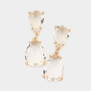 Gold Dangle Crystal Teardrop Earrings 1.4 Inch Evening Drop Link Womens Clear